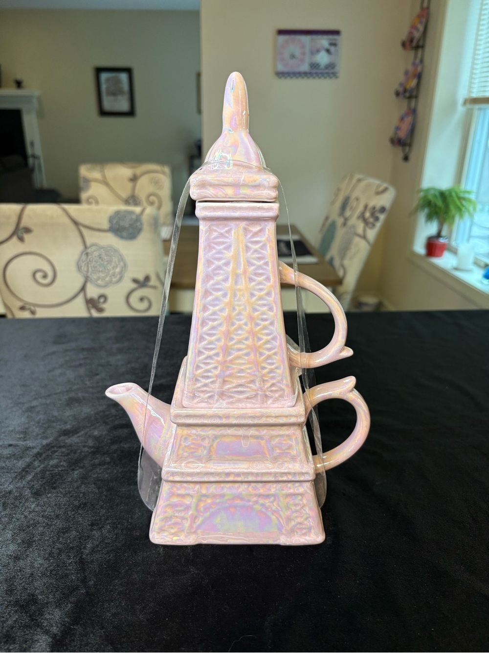 Iridescent Pink Eiffel Tower Teapot Set